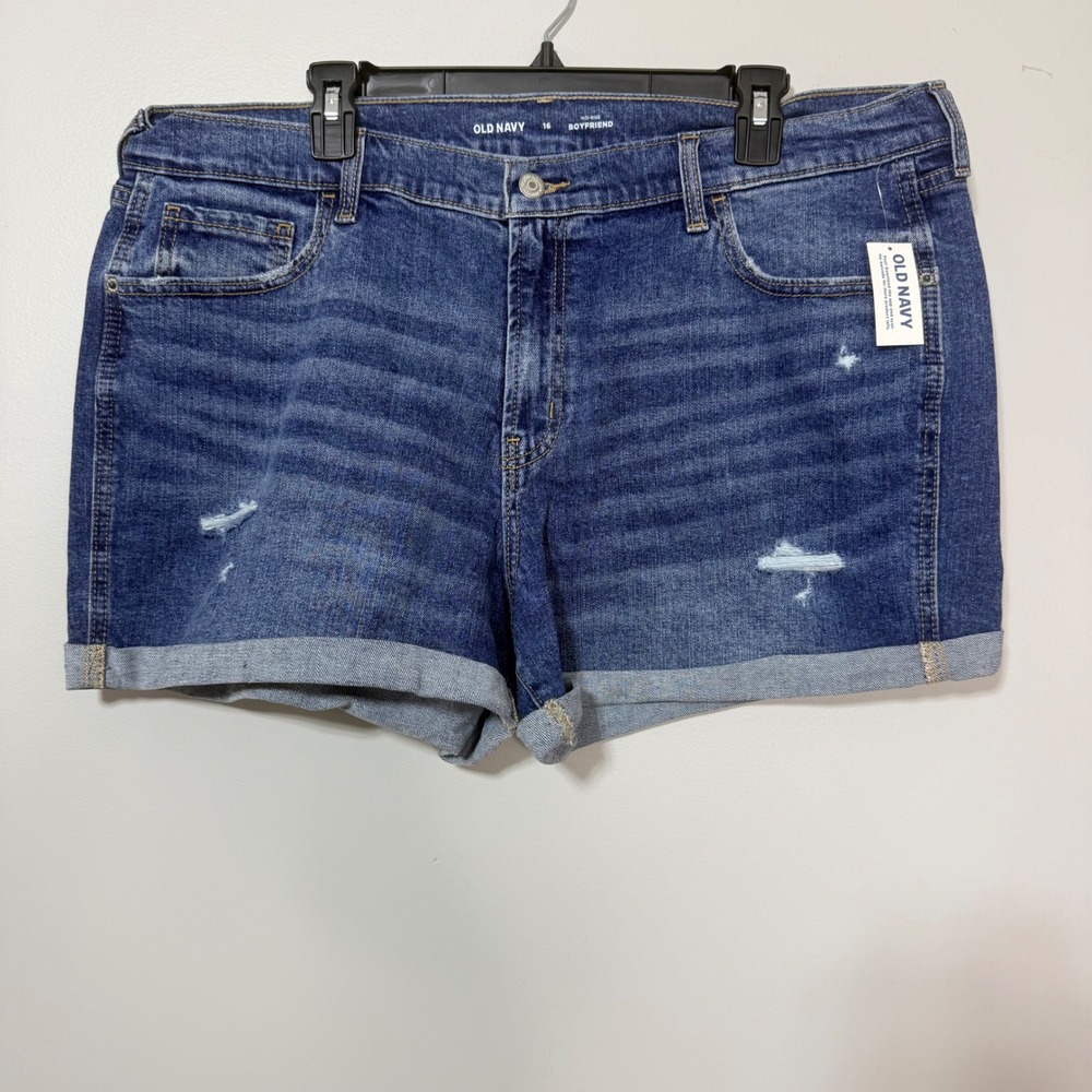 Old Navy Denim Shorts Women 16 Blue Mid-Rise Boyfriend Distressed Cuffed NWT